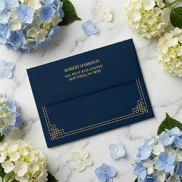 Chic Elegant Navy and Gold Art Deco 80th Birthday 封筒