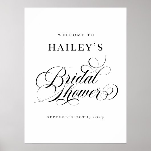 Chic Elegant Personalized Bridal Shower Sign ポスター (正面)