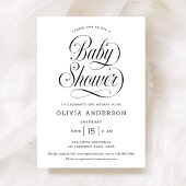 Chic Elegant Script Black & White Baby Shower 招待状