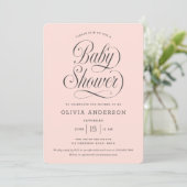 Chic Elegant Script  Blush Pink Girl Baby Shower 招待状 (スタンド正面)