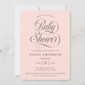 Chic Elegant Script  Blush Pink Girl Baby Shower 招待状 (正面)