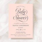 Chic Elegant Script  Blush Pink Girl Baby Shower 招待状