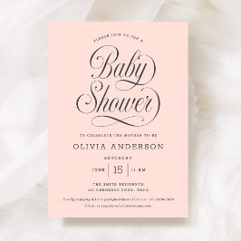 Chic Elegant Script  Blush Pink Girl Baby Shower 招待状