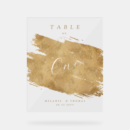 Chic Elegant Script Faux Gold Brushed Table Number アクリルサイン (正面)