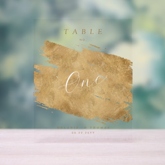 Chic Elegant Script Faux Gold Brushed Table Number アクリルサイン (ニュートラル)