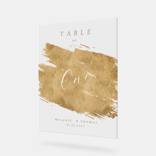 Chic Elegant Script Faux Gold Brushed Table Number アクリルサイン (傾斜)