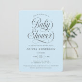 Chic Elegant Script Light Blue Boy Baby Shower 招待状 (スタンド正面)