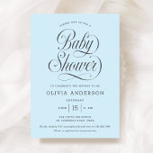 Chic Elegant Script Light Blue Boy Baby Shower 招待状