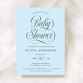 Chic Elegant Script Light Blue Boy Baby Shower 招待状
