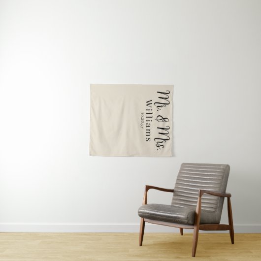 Chic Elegant Script Mr and Mrs Wedding Reception タペストリー (インサイチュ(横))