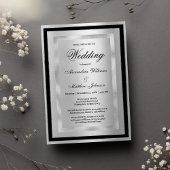 Chic Elegant Silver Black Glamour Luxury Wedding  招待状