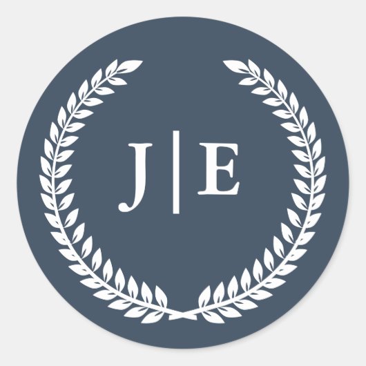 Chic Elegant Wreath Monogram Wedding ラウンドシール (正面)