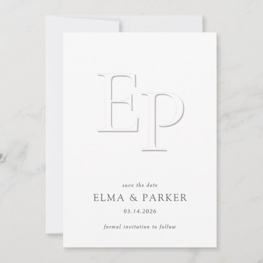 Chic Embossed Look Photo Wedding Save the date (正面)