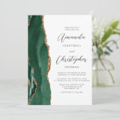 Chic Emerald Green Gold Agate Script Wedding 招待状 (スタンド正面)