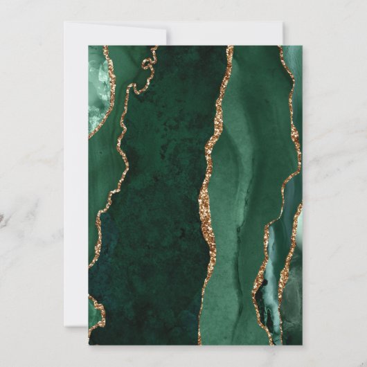Chic Emerald Green Gold Agate Script Wedding 招待状 (裏面)