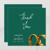 Chic Emerald Green Gold Rings Wedding サンキューカード (正面/裏面)