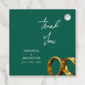 Chic Emerald Green Gold Rings Wedding フェイバータグ (裏面)