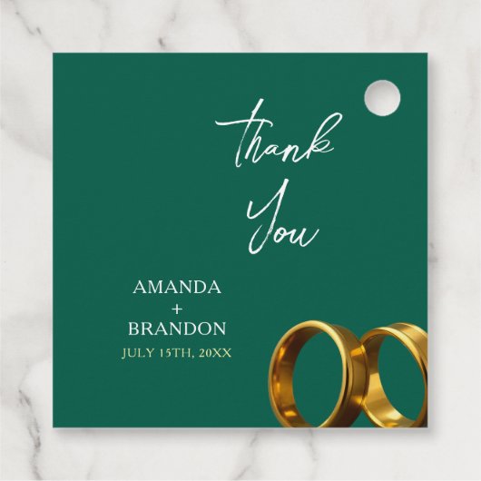 Chic Emerald Green Gold Rings Wedding フェイバータグ (裏面)