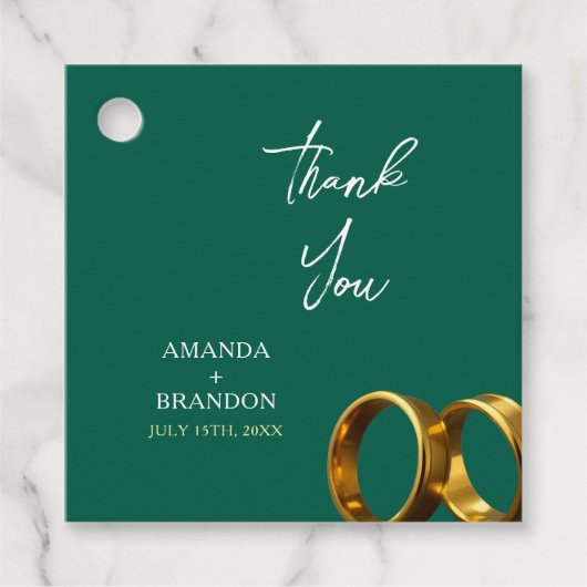 Chic Emerald Green Gold Rings Wedding フェイバータグ (正面)