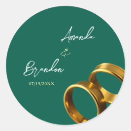 Chic Emerald Green Gold Rings Wedding ラウンドシール