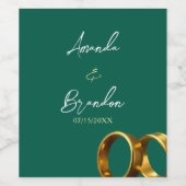Chic Emerald Green Gold Rings Wedding ワインラベル (シングルラベル)