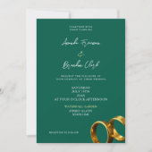 Chic Emerald Green Gold Rings Wedding 招待状 (正面)