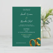 Chic Emerald Green Gold Rings Wedding 招待状 (スタンド正面)