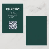 Chic Emerald Green Wedding Registry QR Code エンクロージャーカード (正面/裏面)