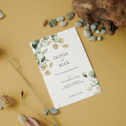 Chic Eucalyptus Greenery with Gold Details Wedding セーブザデート