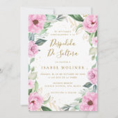 Chic Eucalyptus Pink Roses Spanish Bridal Shower 招待状 (正面)