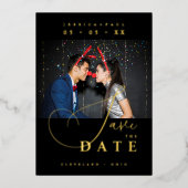 Chic Exquisite Script Photo Christmas Golden 箔招待状 (正面)