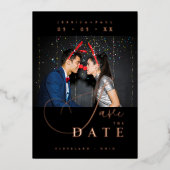 Chic Exquisite Script Photo Christmas Rose Gold  箔招待状 (正面)