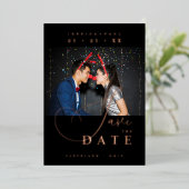 Chic Exquisite Script Photo Christmas Rose Gold  箔招待状 (立ち正面)