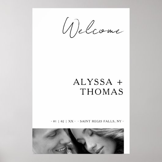 Chic Extra Minimalist Black & White Photo Wedding  ポスター (正面)