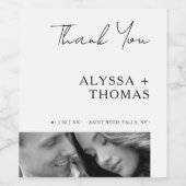 Chic Extra Minimalist Black & White Photo Wedding  ワインラベル (シングルラベル)