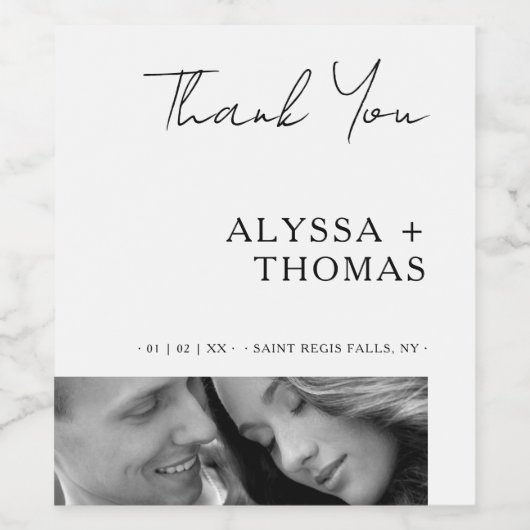 Chic Extra Minimalist Black & White Photo Wedding  ワインラベル (シングルラベル)