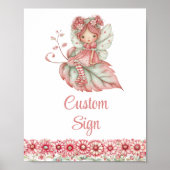 Chic Fairy Girl Blush Floral Birthday Custom Sign ポスター (正面)
