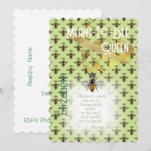 Chic Faith Lime Green Bee Matrix Queen Gold 招待状 (正面/裏面)