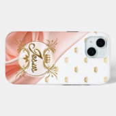 Chic Faith Pink Satin Gold Crown Design Jesus Case-Mate iPhoneケース (裏面 (横))