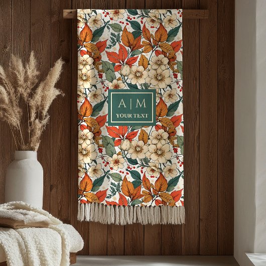 Chic Fall Floral Sage Olive Rusty Terracotta Cozy  フリースブランケット