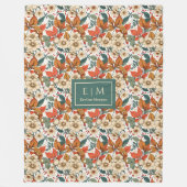 Chic Fall Floral Sage Olive Rusty Terracotta Cozy  フリースブランケット (正面)