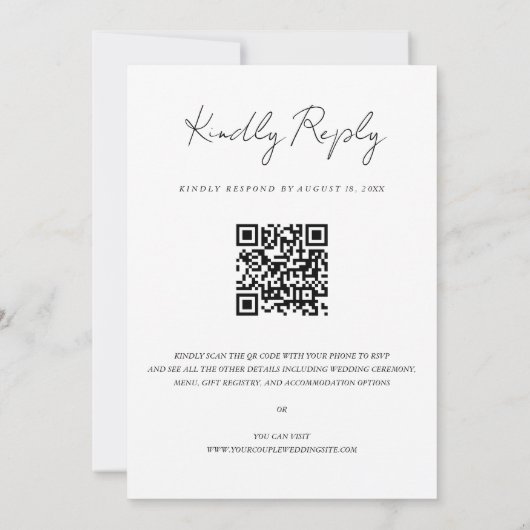 Chic Faux Vellum Effect Photo Wedding QR Code RSVP 招待状 (裏面)