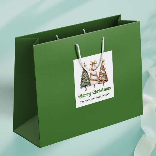 Chic Festive Christmas Tree Leopard Print Gift Bag ラージペーパーバッグ