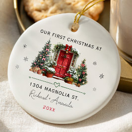 Chic First Christmas at our new home address door セラミックオーナメント