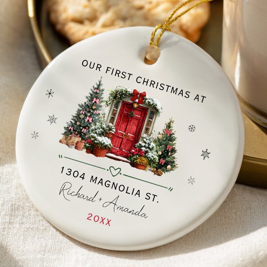 Chic First Christmas at our new home address door セラミックオーナメント