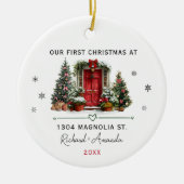 Chic First Christmas at our new home address door セラミックオーナメント (正面)