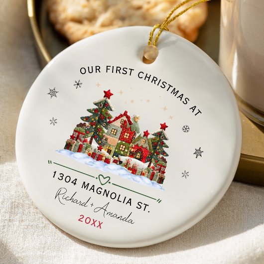 Chic First Christmas at our new home patchwork セラミックオーナメント