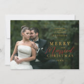 Chic First Christmas Married In Red & Gold Photo シーズンカード (正面)