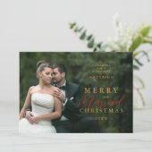 Chic First Christmas Married In Red & Gold Photo シーズンカード (スタンド正面)