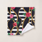 Chic Floral and Rope Pattern with Bold Stripes バスタオルセット (ウォッシュタオル)